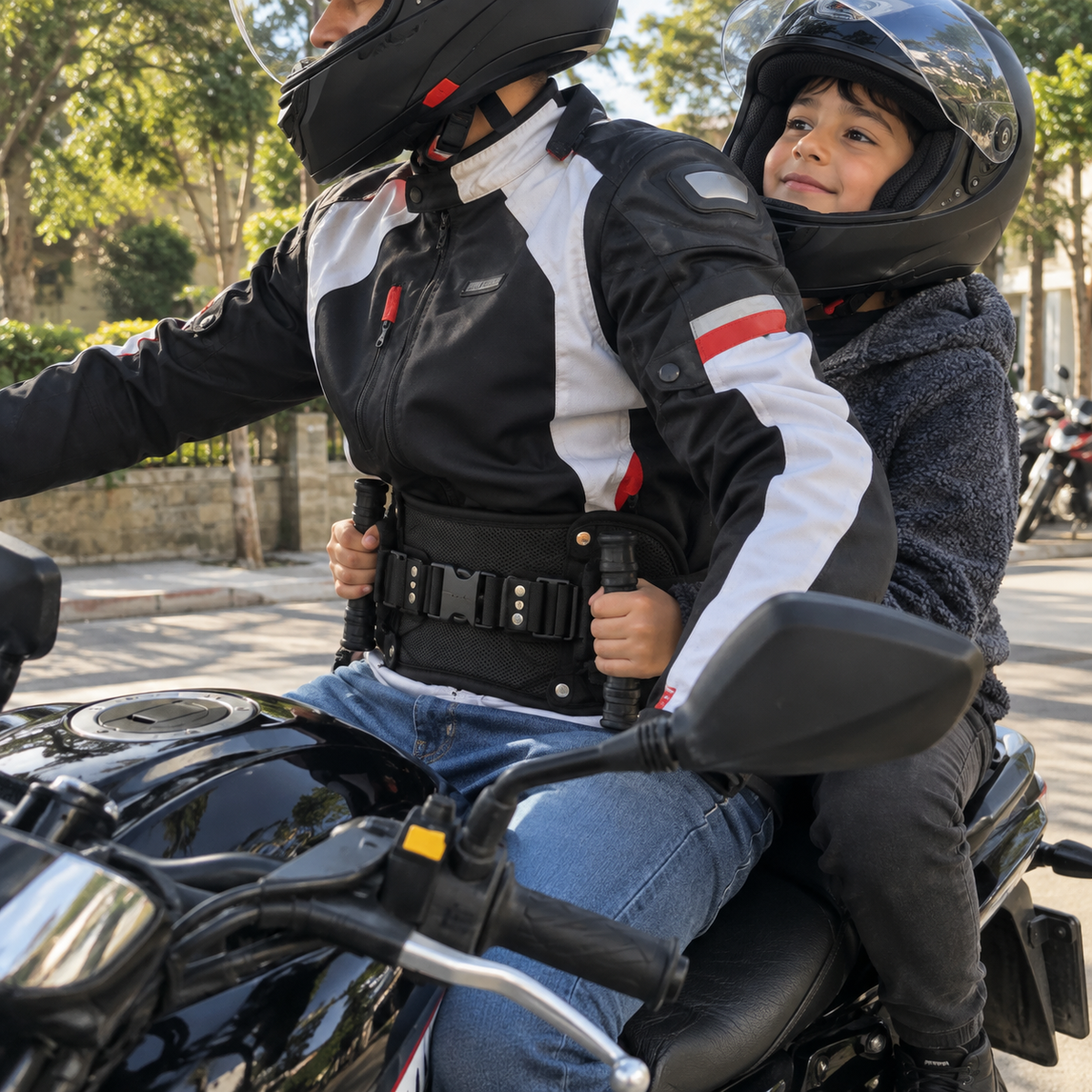 Cinturón con asas para pasajero de moto